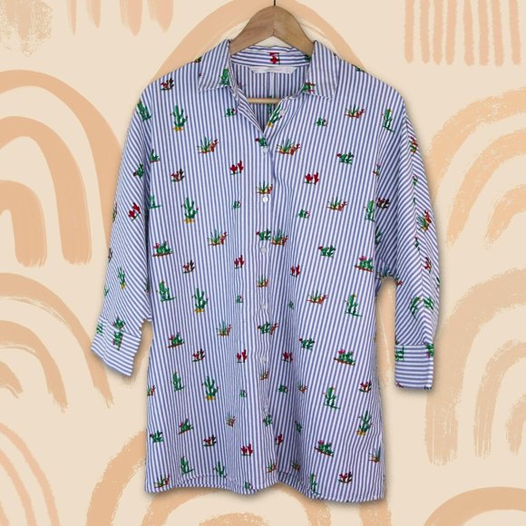 Zara Tops - ZARA Cactus Button Up Striped Oversized Shirt